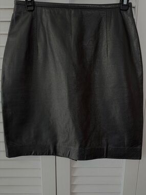 Vintage Lauren Ralph Lauren Black Leather Pencil Skirt 4